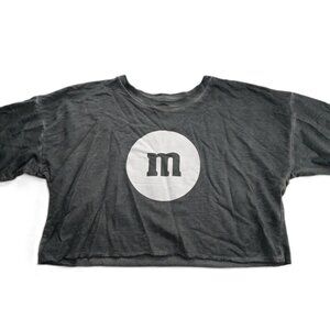 M&M's World Women's Cropped Tee T-Shirt Size Medium Gray White Crew Neck